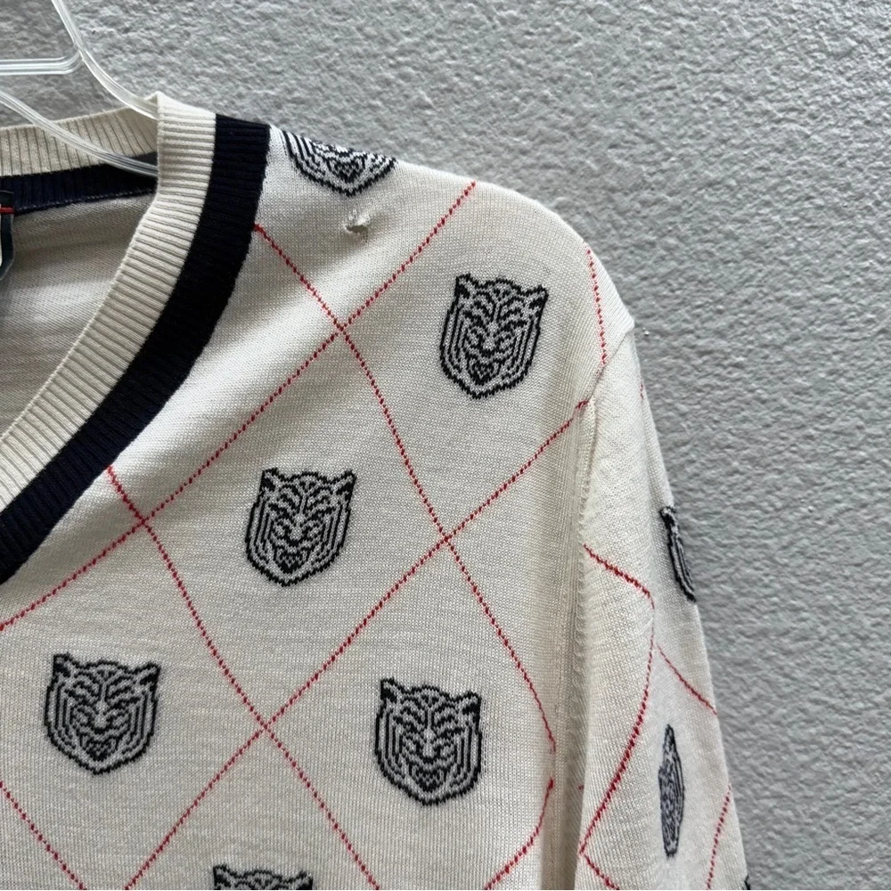 Gucci Tiger Head Sweater Size Small Argyle Pullover Authentic *small flaw*